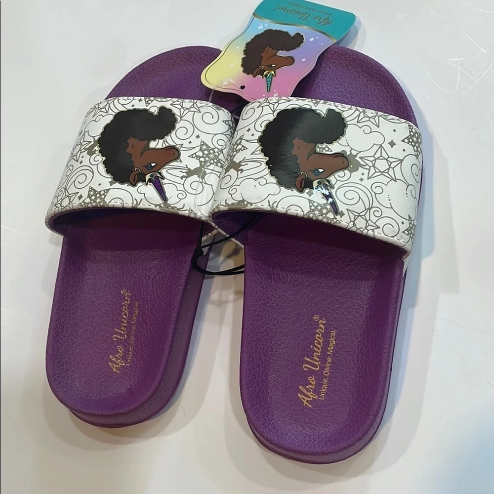 Purple Slide Sandals with Afro Art